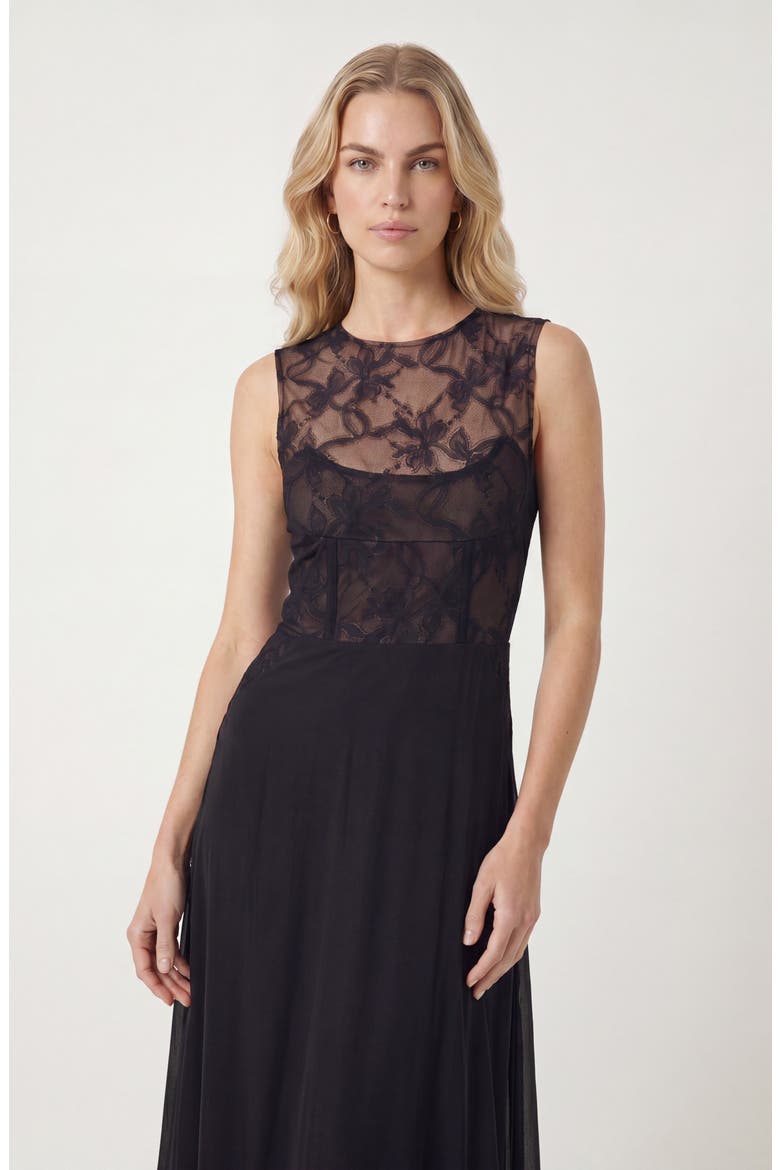 Sheer Lace Sleeveless Maxi Dress, Alternate, color, Black