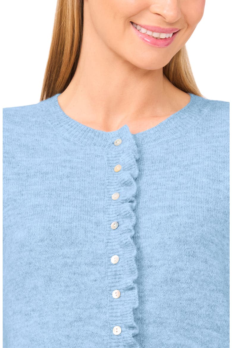 Ruffle Trim Cardigan, Alternate, color, BLUE HEATHER