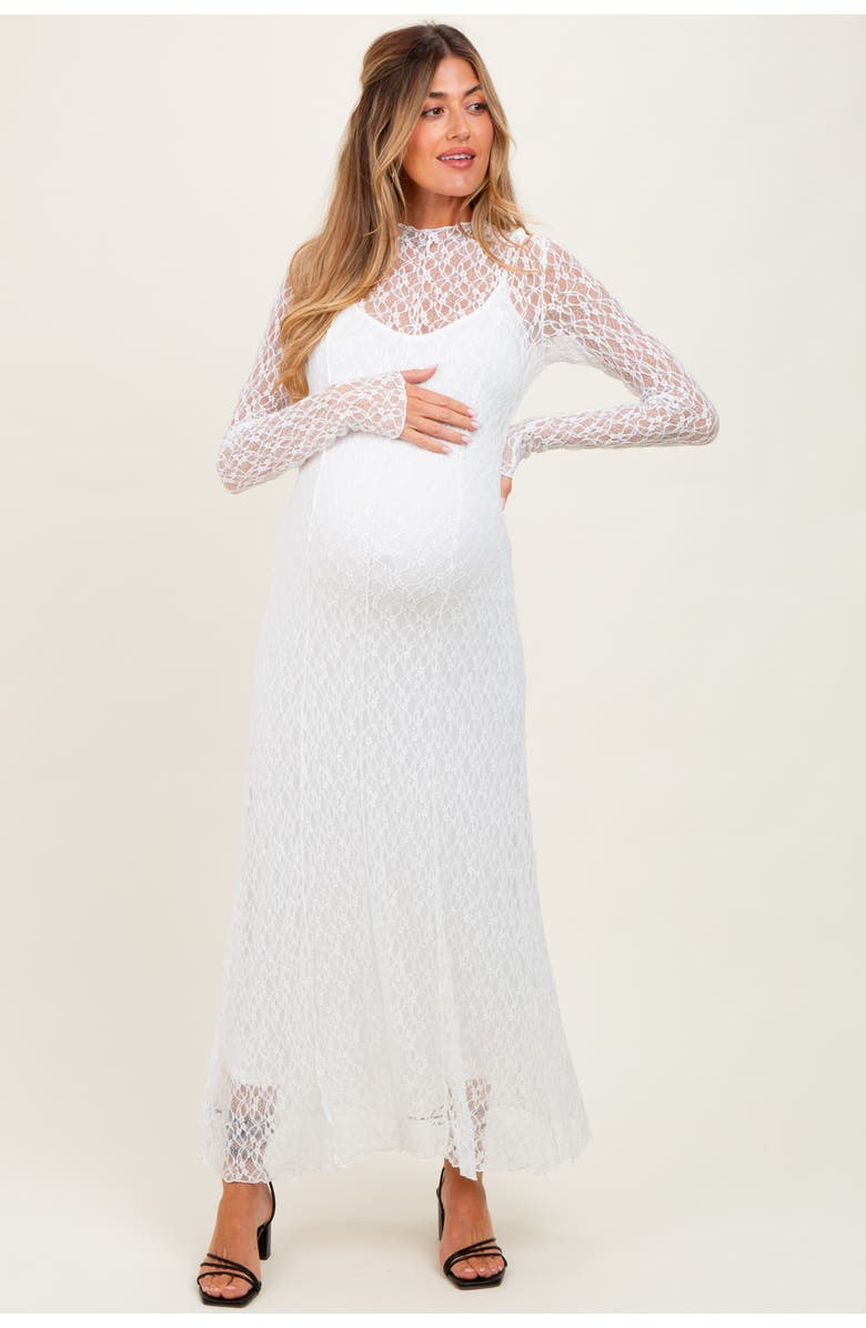 PinkBlush Lace Mock Neck Long Sleeve Maxi Dress, Alternate, color, White