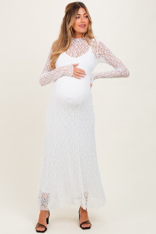 Pinkblush Lace Mock Neck Long Sleeve Maxi Dress In White