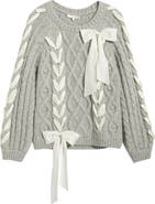 LoveShackFancy Kloss Ribbon Detail Alpaca Blend Cable Sweater