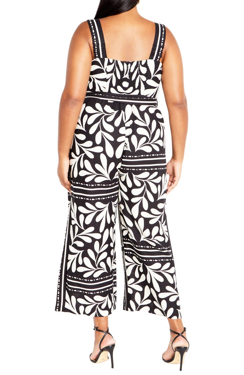 City Chic Modern Muse Tile Print Jumpsuit, Alternate, color, Black Tile