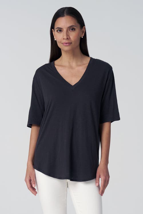 Franne Golde Slub Jersey V-neck Elbow Sleeve Tee