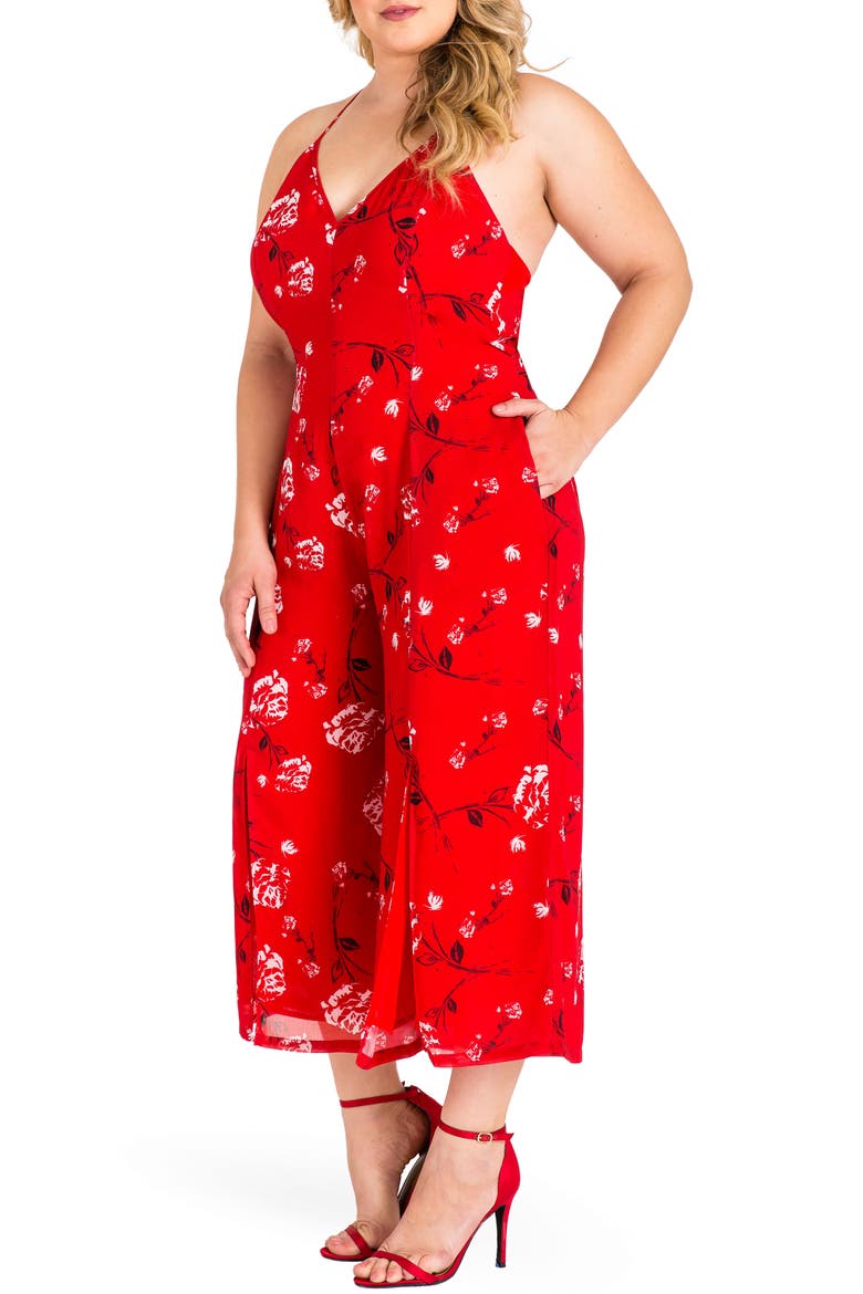 Dianna Halter Jumpsuit, Alternate, color, RED TULIP PRINT