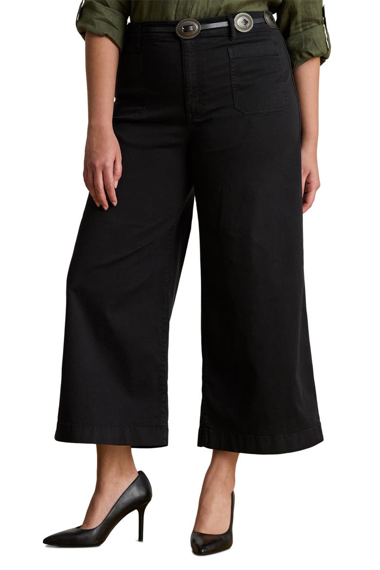 Patch Pocket Crop Wide Leg Twill Chinos, Main, color, BLACK