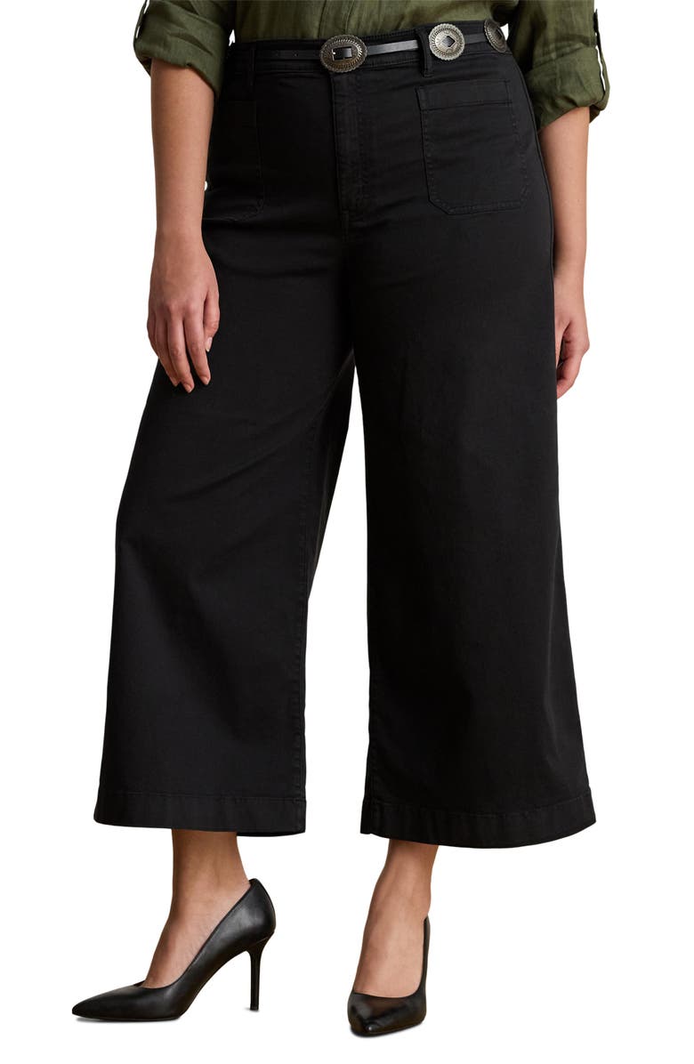 Lauren Ralph Lauren Patch Pocket Crop Wide Leg Twill Chinos, Main, color, Black