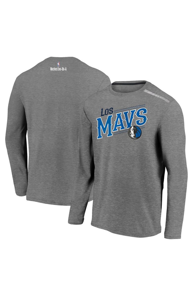 FANATICS Men's Fanatics Branded Heather Charcoal Dallas Mavericks 2021 Noches Éne-Bé-A Authentic Shooting Long Sleeve T-Shirt, Main, color, Heather Charcoal