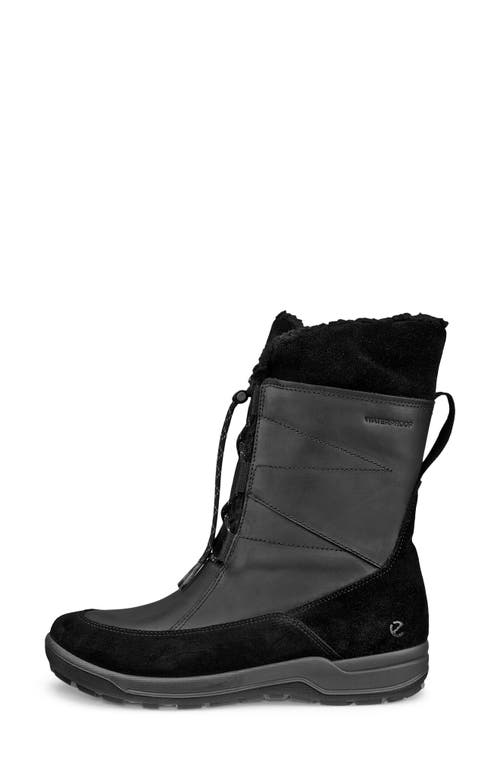 Ecco Trace Lite Waterproof Faux Shearling Lined Hiking Boot In Black