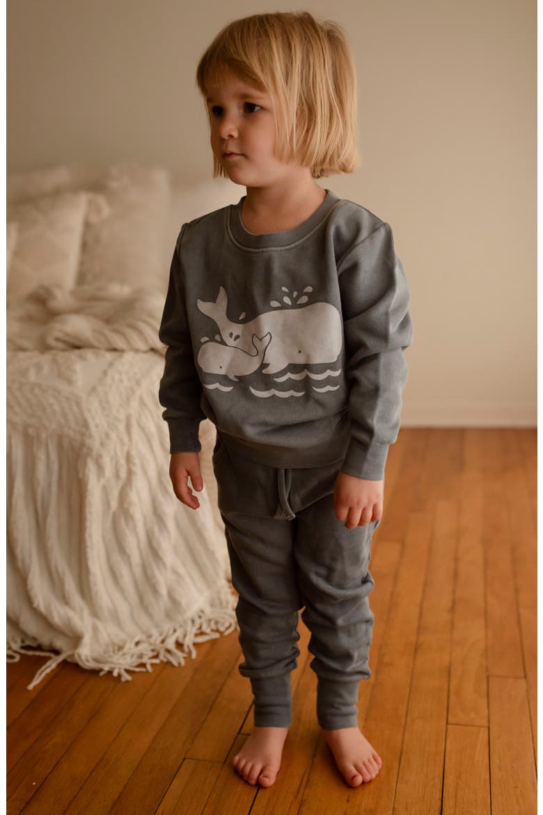 Organic Cotton Fleece Graphic Sweatshirt & Joggers Set, Alternate, color, MOONSTONE WHALE