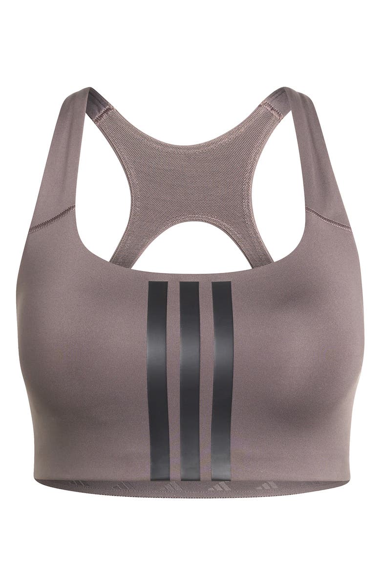adidas Opt 3-Stripes Low Impact Sports Bra, Alternate, color, Charcoal/ Black
