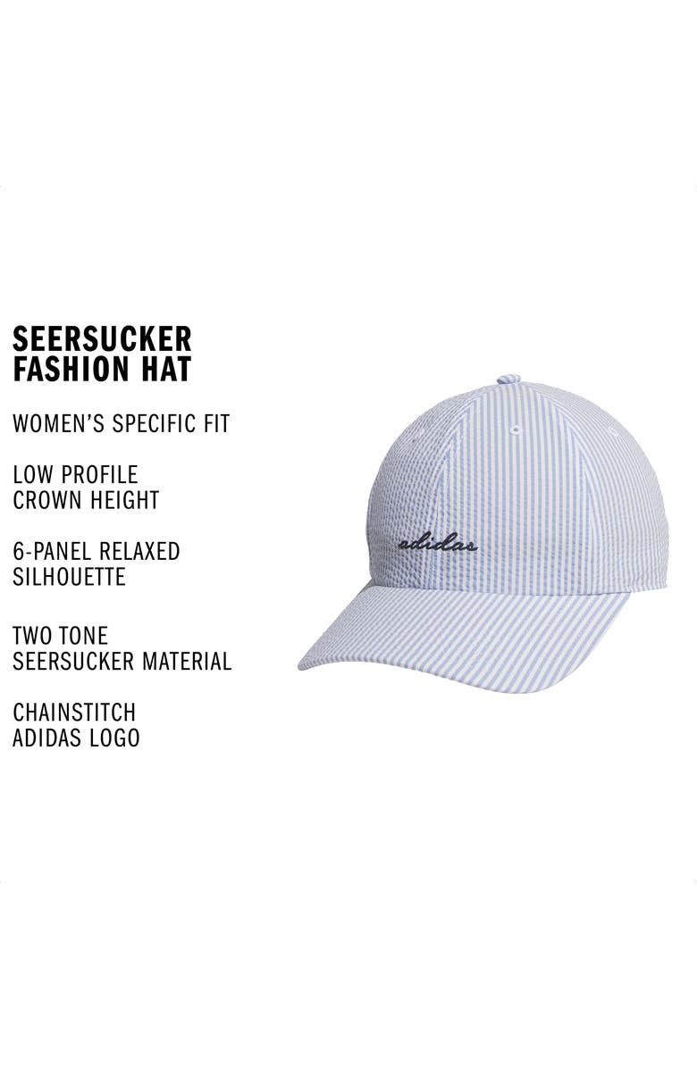 adidas Logo Seersucker Stripe Adjustable Baseball Cap, Alternate, color, Ash Blue/ Collegiate Navy