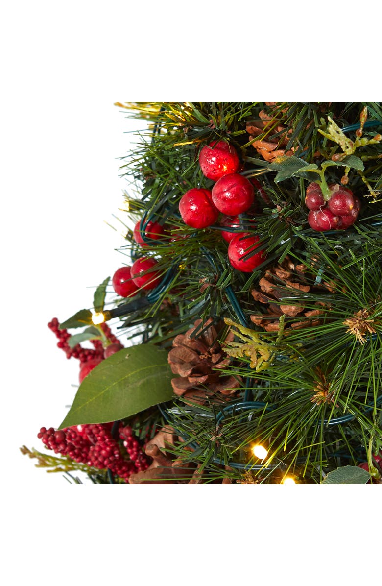 NEARLY NATURAL 2-ft Mixed Berry and Pine Cone Artificial Christmas Tree with 35 Clear LED Lights, Alternate, color, Green