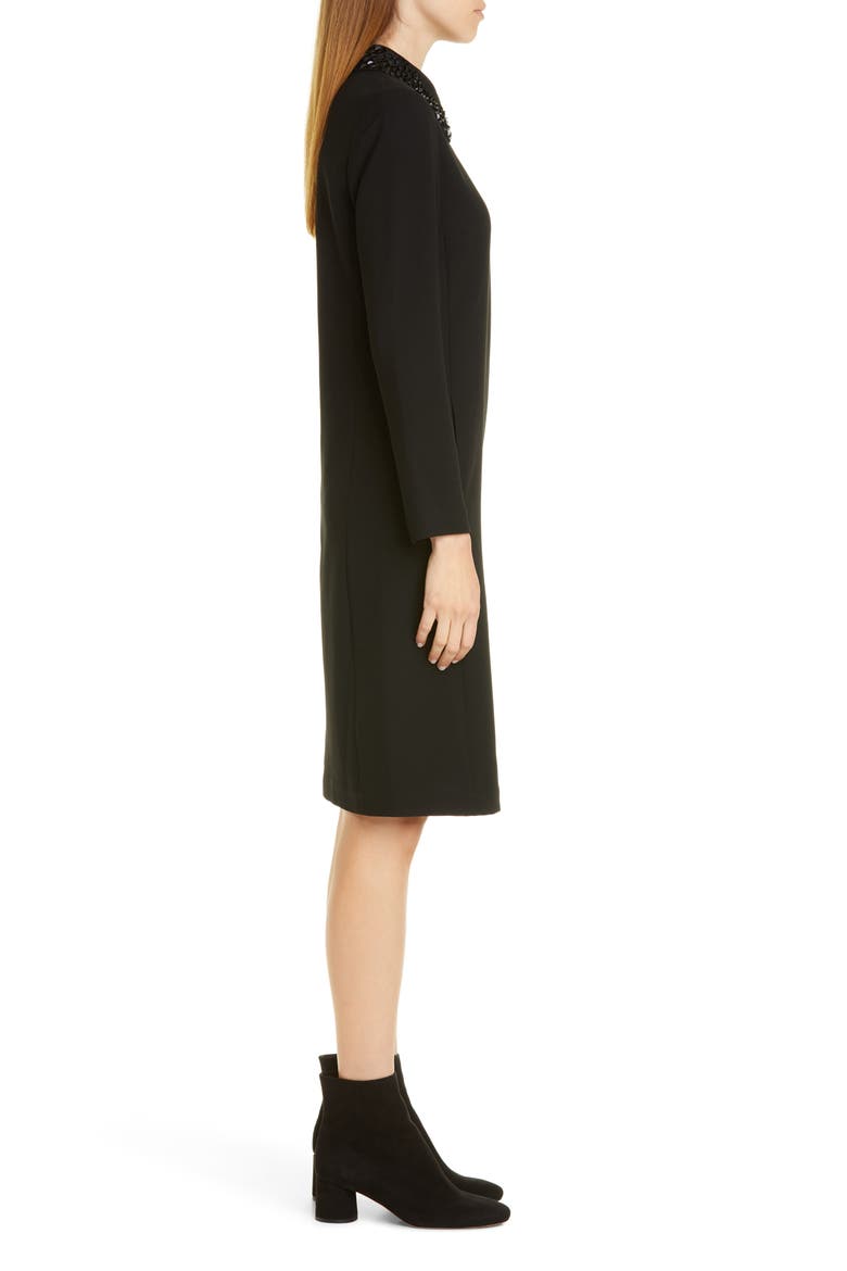 Janis Embellished Collar Long Sleeve Dress, Alternate, color, BLACK