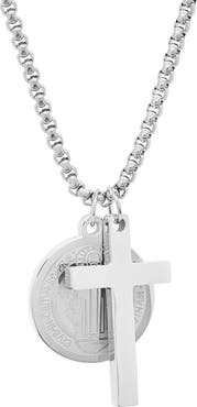 HMY JEWELRY Men's Stainless Steel Cross & Saint Pendant Necklace