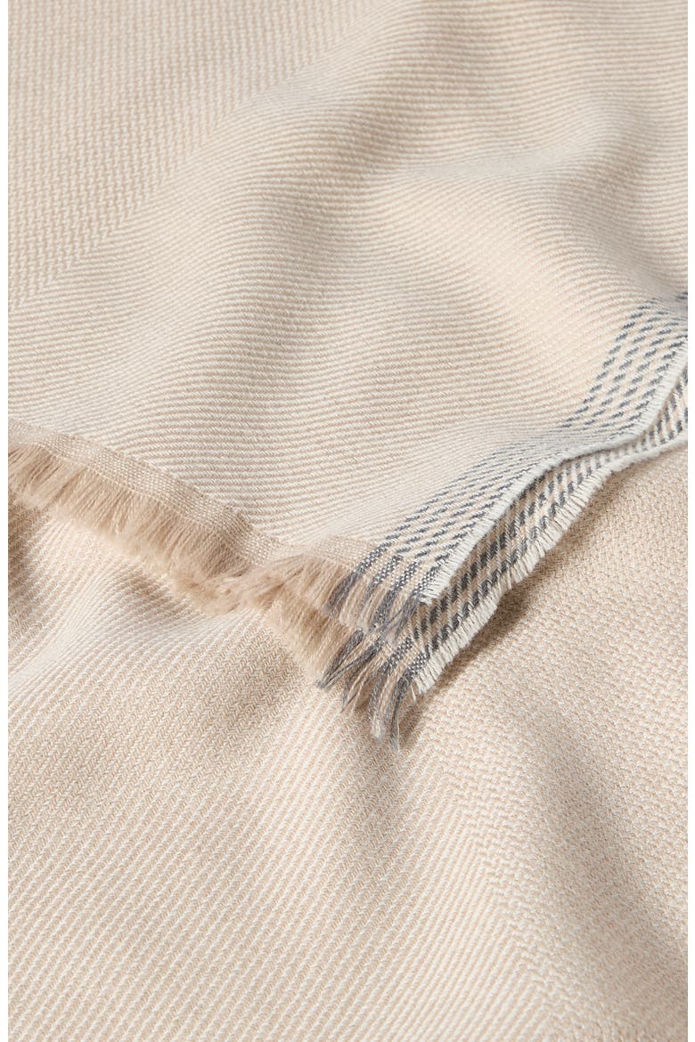 Wool and cashmere diagonal scarf with striped edge, Alternate, color, Sand