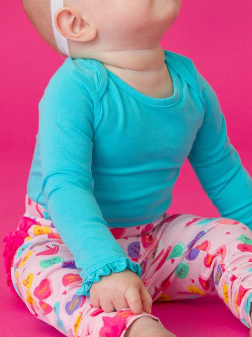 Rufflebutts Baby/toddler Girls Knit Long Sleeve Ruffle Layering Bodysuit In Bright Aqua