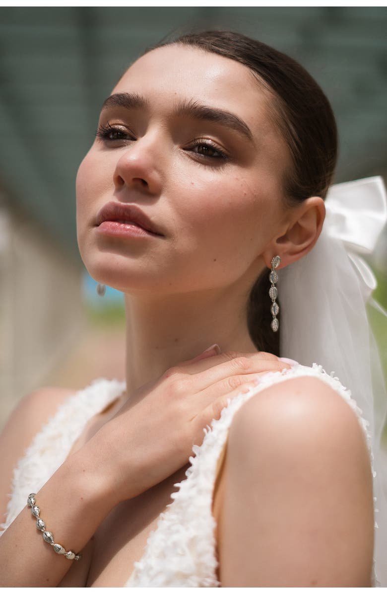 Classicharms Lucia Cascade Pavé Shell Drop Earrings, Alternate, color, Silver