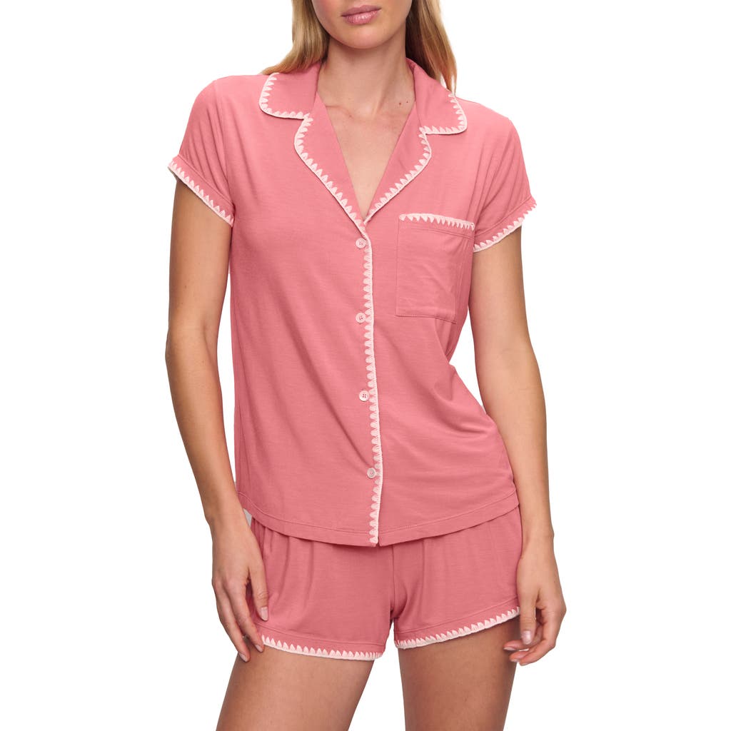 Shop Eberjey Whipstitch Jersey Short Pajamas In Sunkissed Coral/ivory