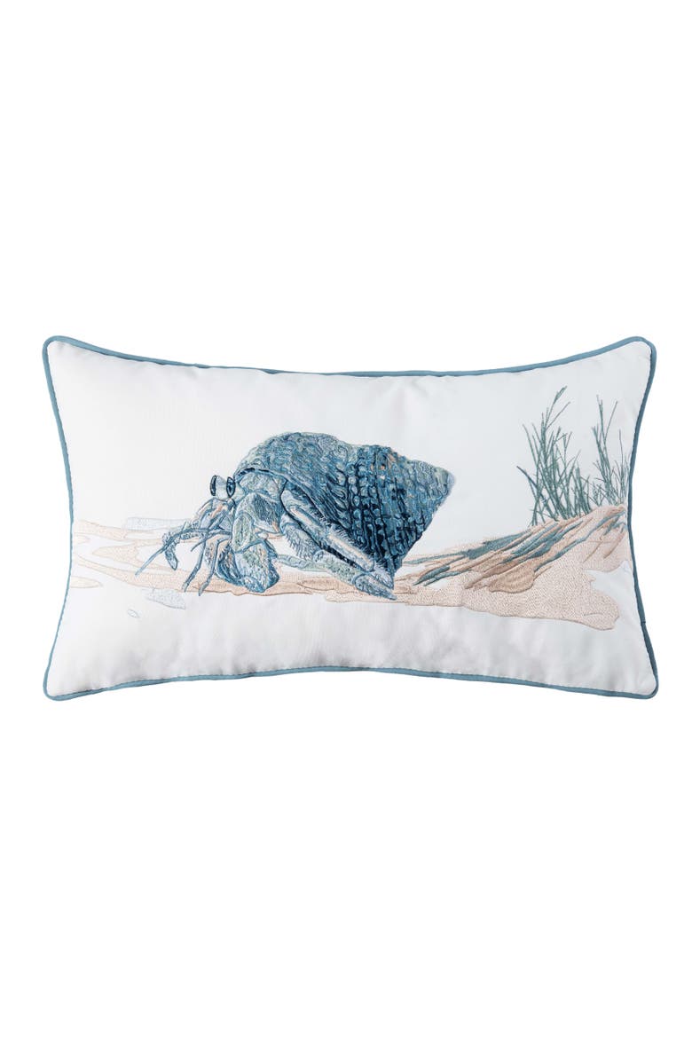 Hermit Crab Coastal Sand Beach Embroidered Lumbar Throw Pillow, 12" x 21", Main, color, Blue