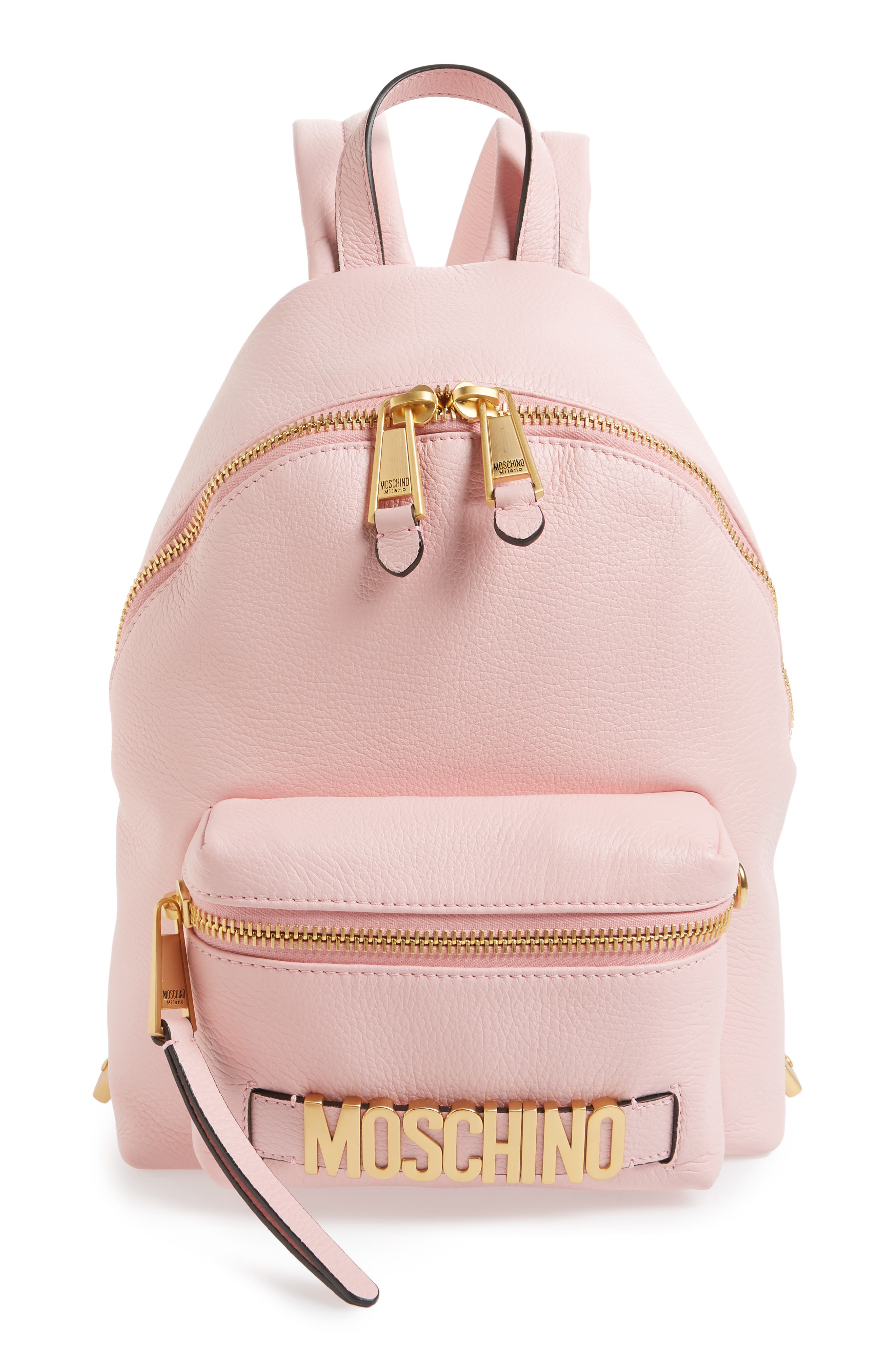 Moschino Logo Leather Backpack, Main, color, 