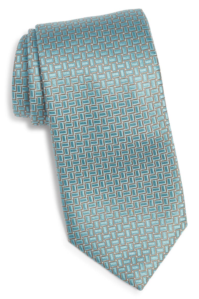 Geometric Silk Tie, Main, color, LIGHT GREEN