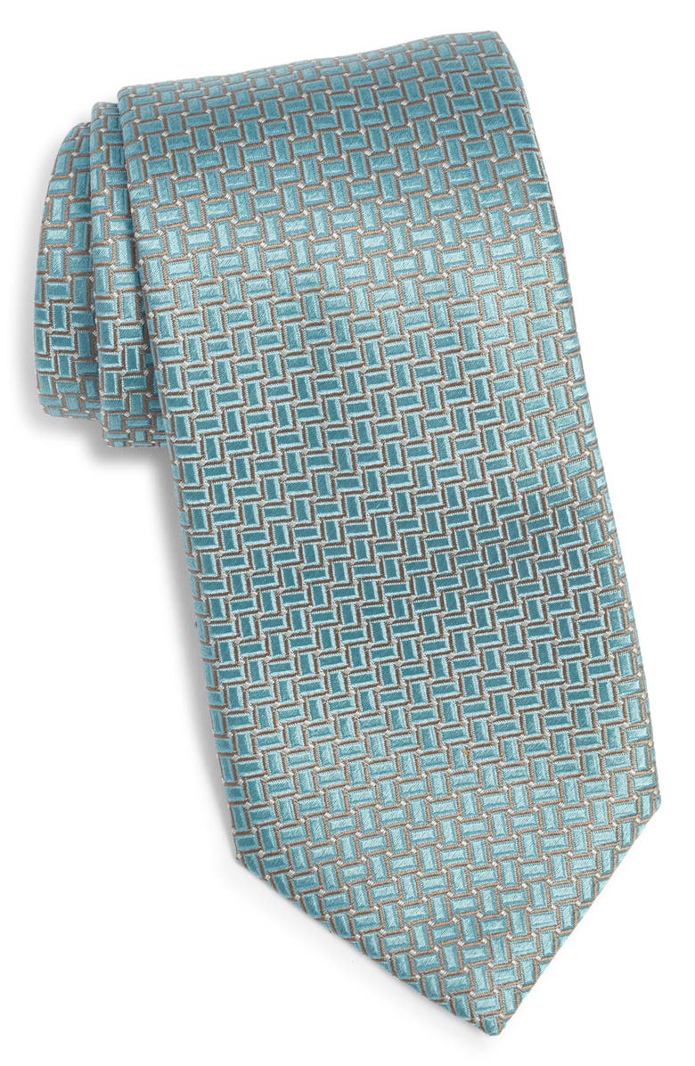 Canali Geometric Silk Tie, Main, color, Light Green