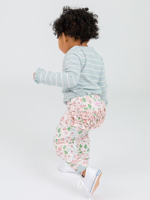 Rufflebutts Baby/toddler Girls Knit Long Sleeve Ruffle Layering Bodysuit In Cloud Blue And Ivory Stripe