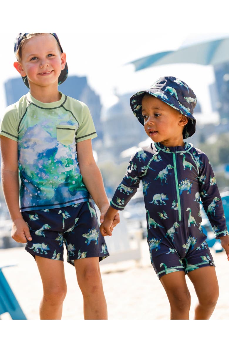 Deux par Deux Little Boy's Long Sleeve One Piece Rashguard Grey Printed Dinosaurs, Alternate, color,