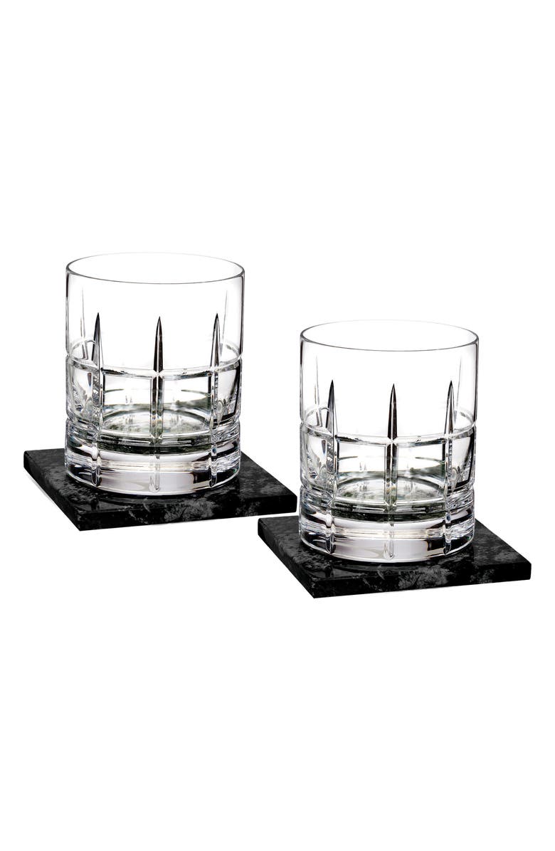Waterford Cluin Set of 2 Lead Crystal Double Old Fashioned Glasses with Coasters, Main, color,