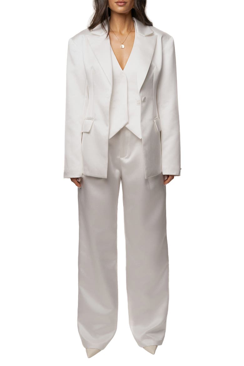 Victoria Satin Blazer, Alternate, color, White