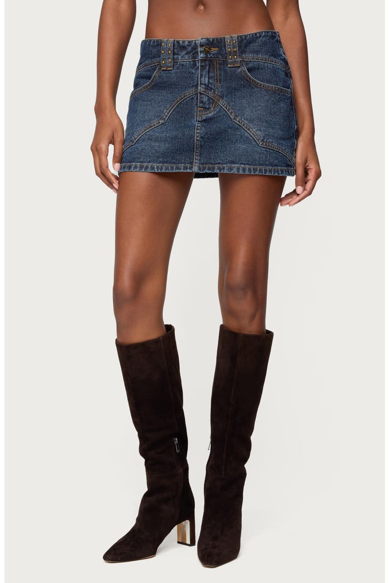 Tory Western Low Rise Denim Miniskirt, Main, color, DARK-BLUE