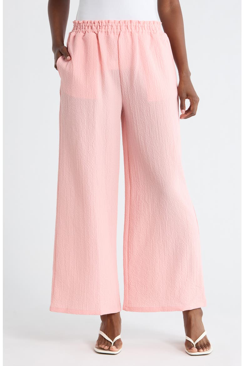 Ruffle Pull-On Ankle Wide Leg Pants, Main, color, CORAL PINK