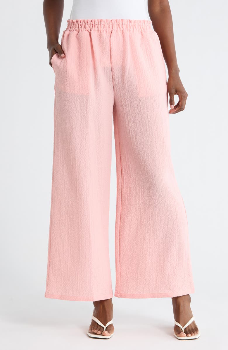 Bobeau Ruffle Pull-On Ankle Wide Leg Pants, Main, color, Coral Pink
