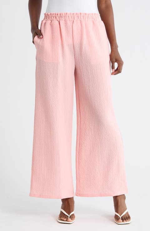 Ruffle Pull-On Ankle Wide Leg Pants