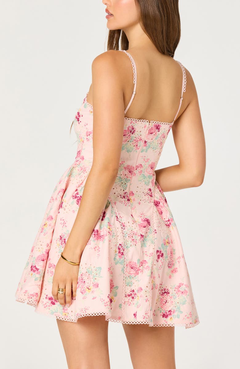 ASTR the Label Birdie Floral Eyelet Scallop Trim Minidress, Alternate, color, Pink Floral