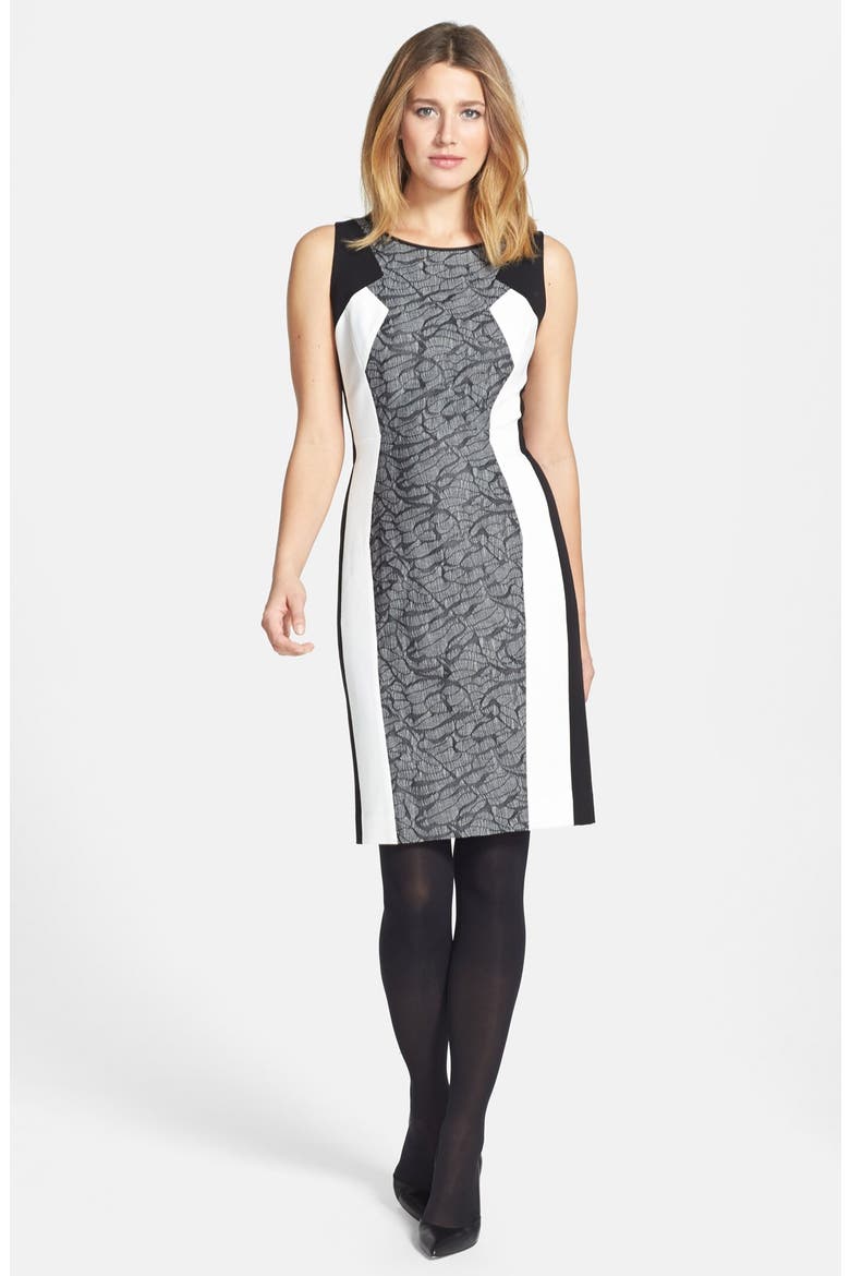 'Spector' Lace & Ponte Sheath Dress, Alternate, color, BLACK- LACE STRIPE COMBO