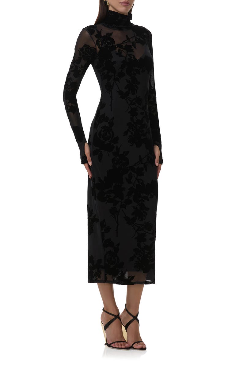 AFRM Shailene Flocked Long Sleeve Mesh Midi Dress, Alternate, color,