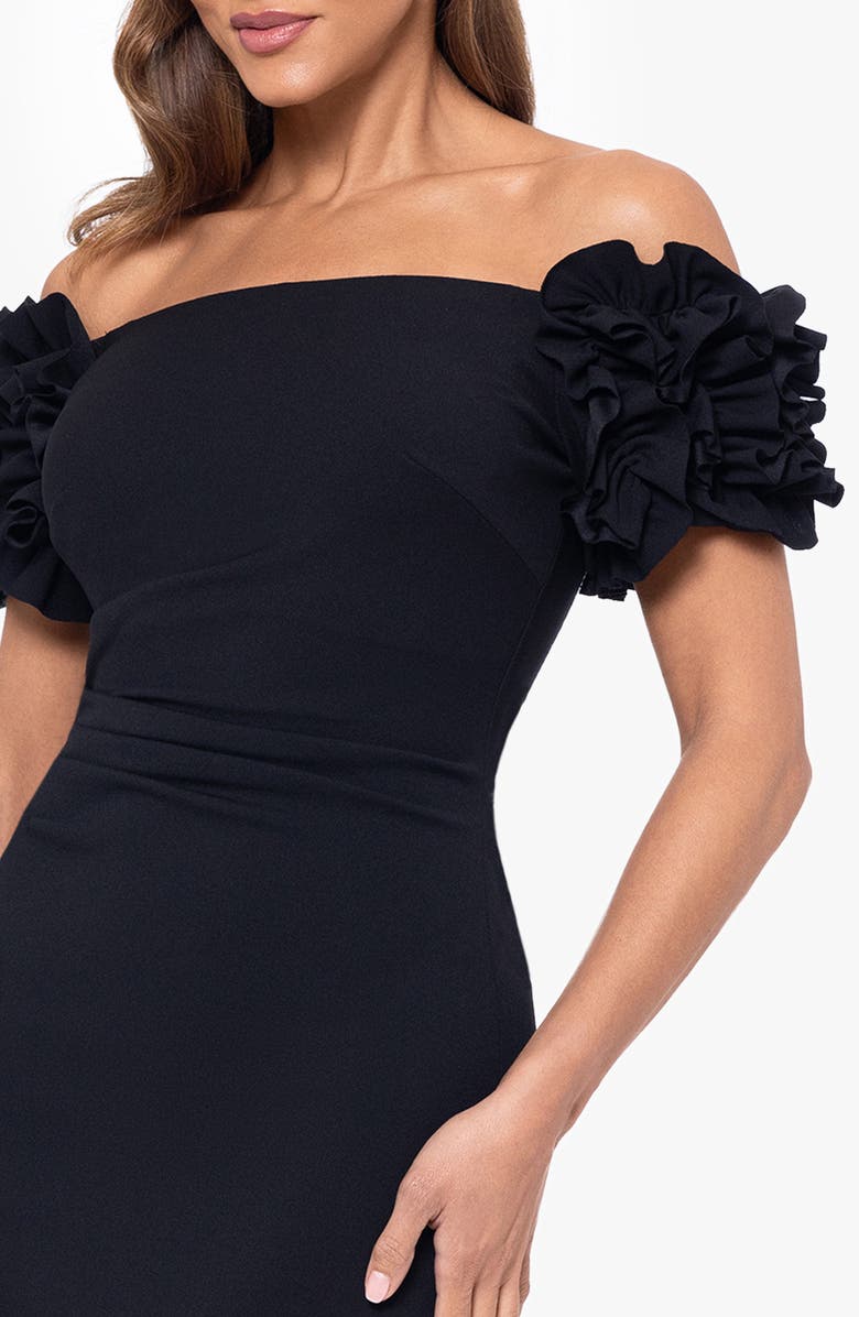 Xscape Evenings Ruffle Sleeve Off the Shoulder Scuba Crepe Column Gown, Alternate, color,