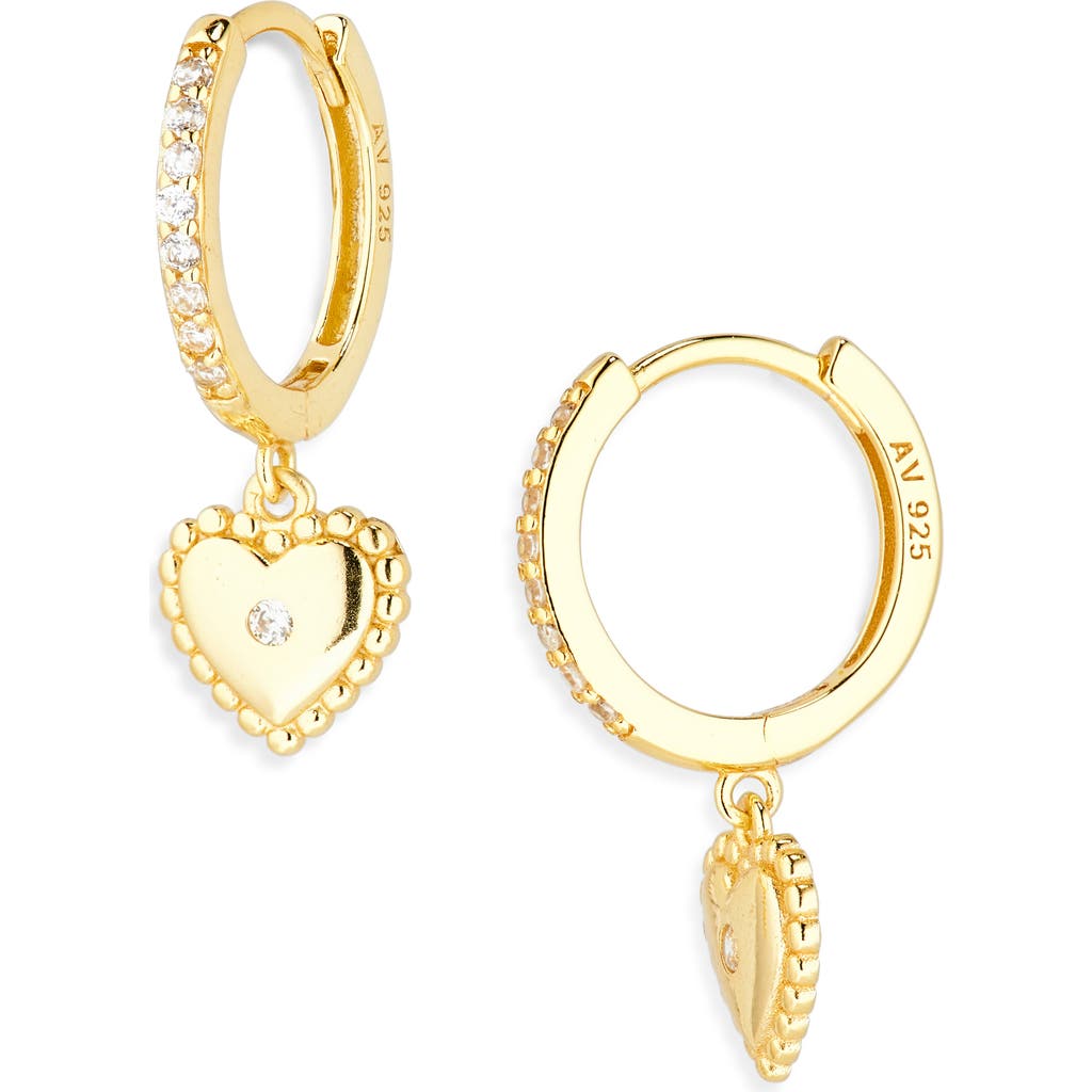 Argento Vivo Pavé Crystal Heart Drop Huggie Hoop Earrings