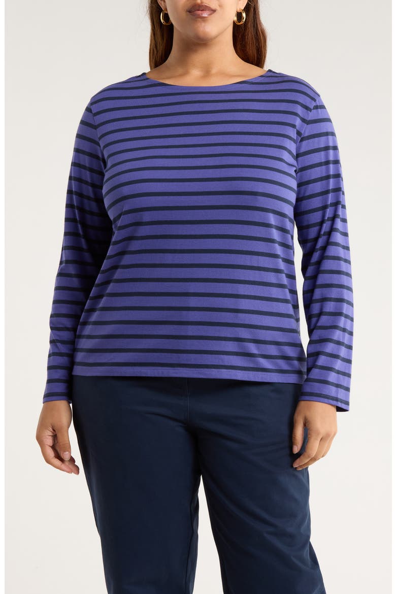 Sailor Stripe Long Sleeve Organic Cotton T-Shirt, Main, color, BRETON DARK BILBERRY MARITIME