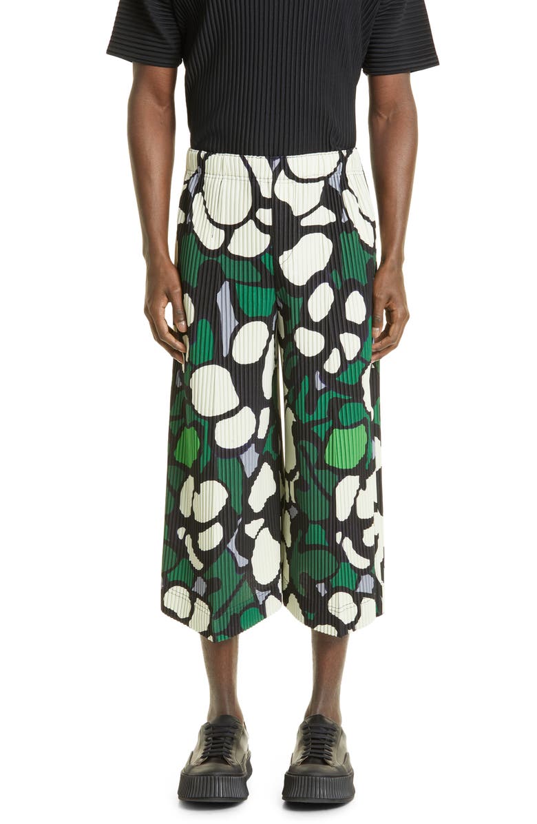 Homme Plissé Issey Miyake Cotton Bolls Floral Pleated Crop Wide Leg Pants, Main, color,