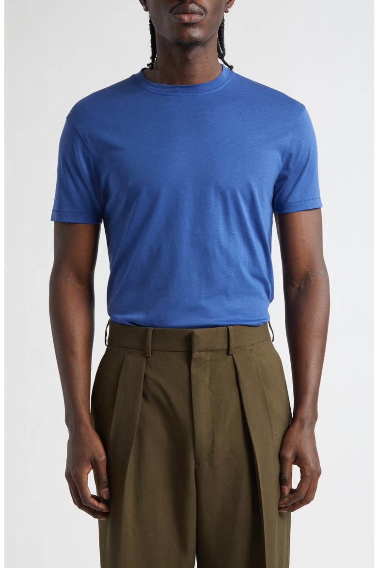 Short Sleeve Lyocell & Cotton Crewneck T-Shirt, Main, color, PRUSSIAN BLUE