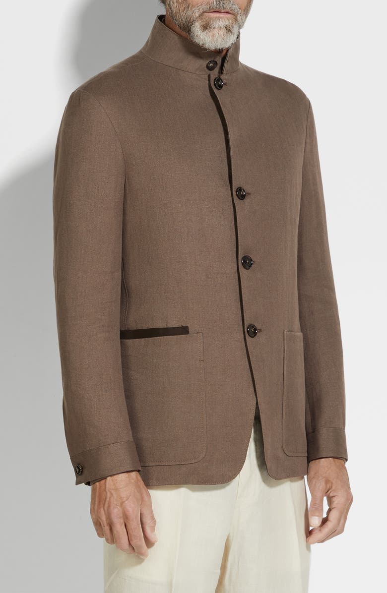 ZEGNA Linen Chore Jacket, Main, color, Medium Brown Solid