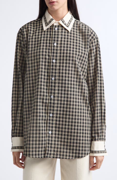 Gender Inclusive Pippa Trimmed Bordered Check Button-Up Shirt