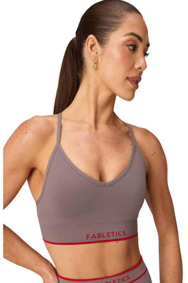 Seamless V-Neck Low Impact Bra, Alternate, color, Desert Shadows/Heated Red