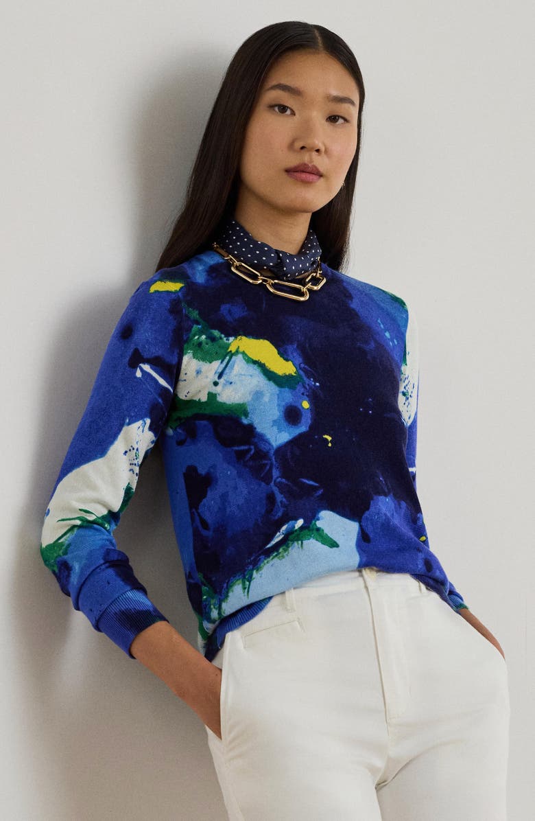 Lauren Ralph Lauren Print Crewneck Sweater, Alternate, color, Blue/ Multi