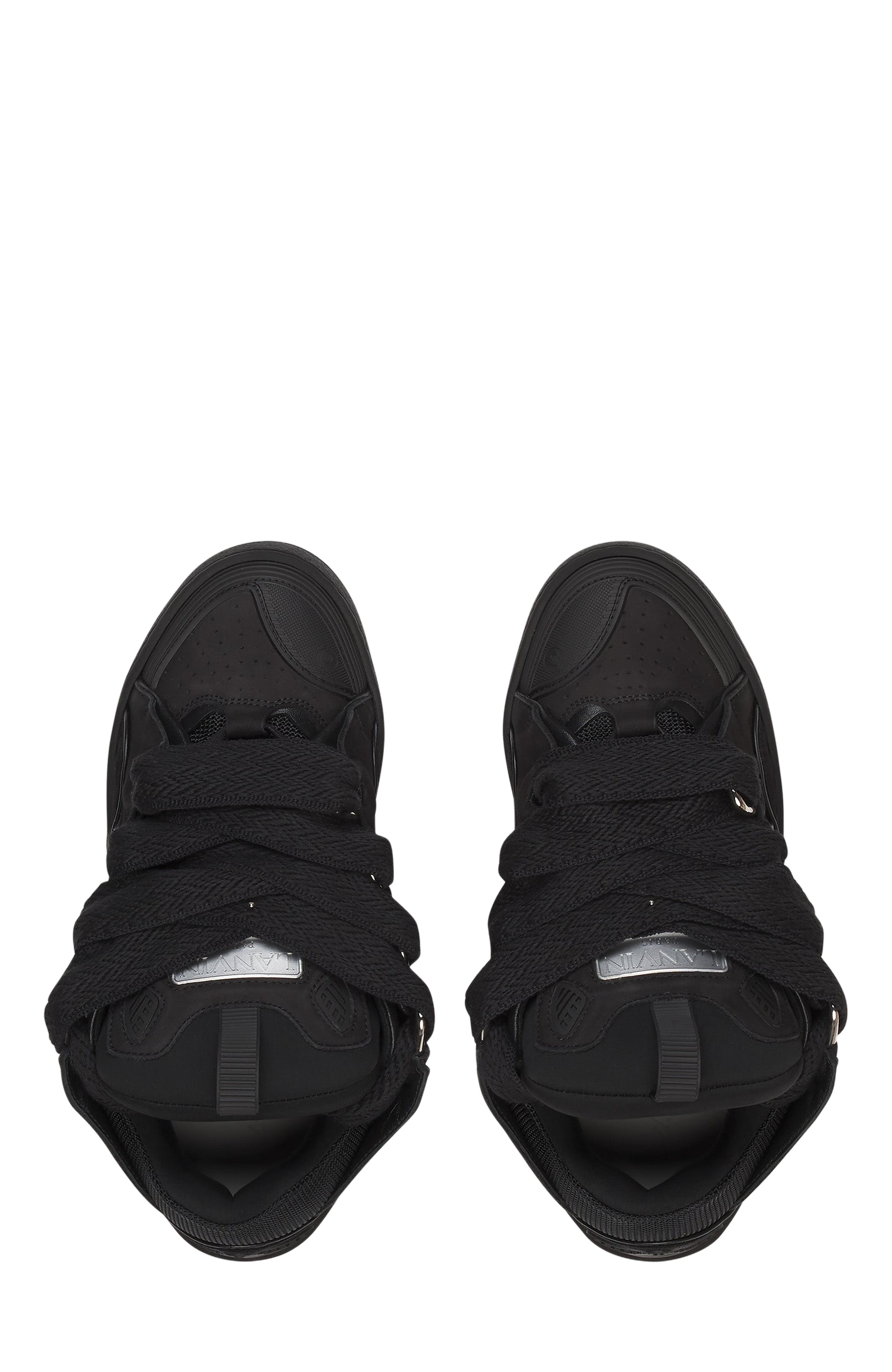 Lanvin Curb Leather Sneakers, Alternate, color, Black-Black