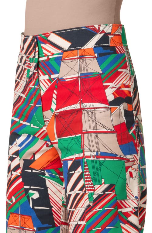 Akris Punto Chieko Sea Clipper Print Crop Wide Leg Jeans In Multicolor