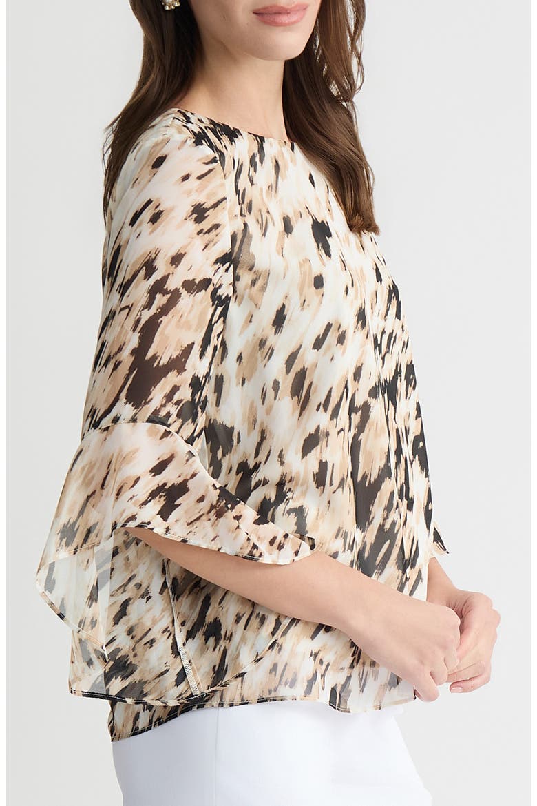 Printed Ruffle Sleeve Top, Alternate, color, TOASTED WHEAT MULTI