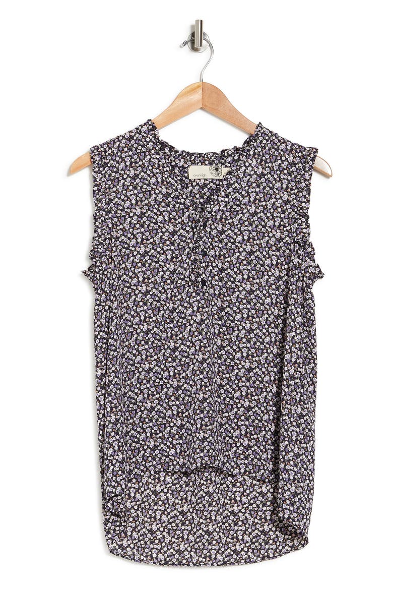 Ruffled V-Neck High/Low Tank Top, Alternate, color, NAVY DITSY